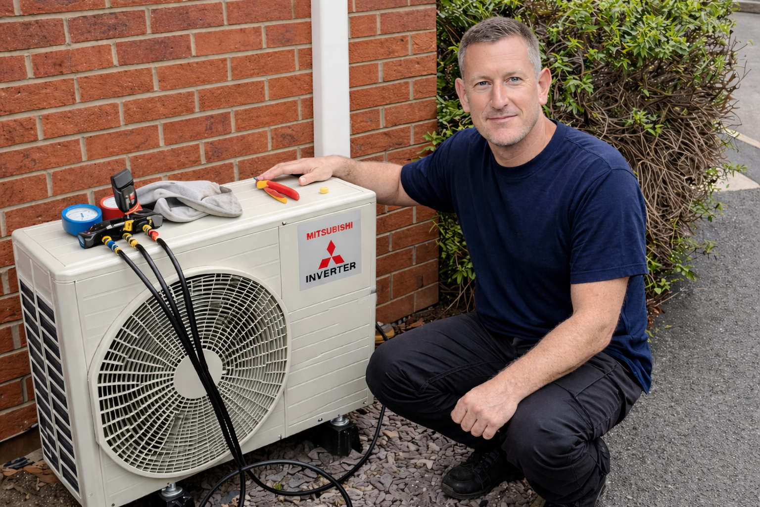 hvac technician with air conditioning unit